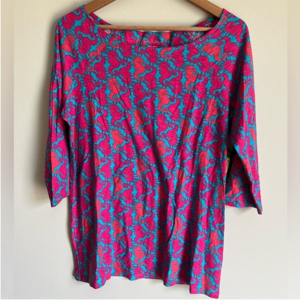 Lilly Pulitzer NWT Cassie Top Printed in Snorkel Blue- Hold Your Horses Size XL